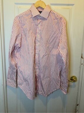 Polo by Ralph Lauren White Dress Shirt with Pink Stripes Collar Smudge pictured